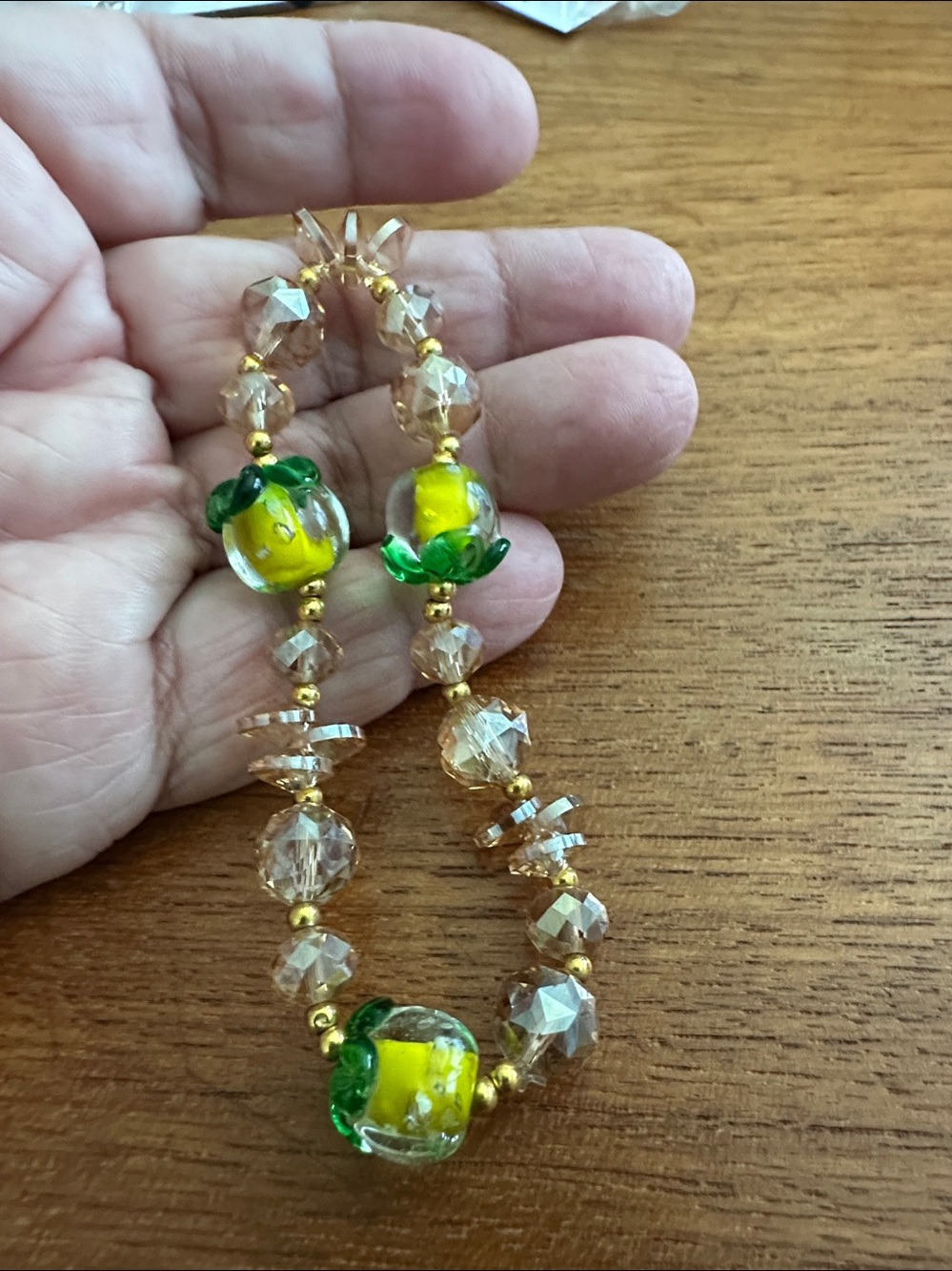 🧡 Champagne Glass and Lemon Bead Stretch Bracelet 🧡